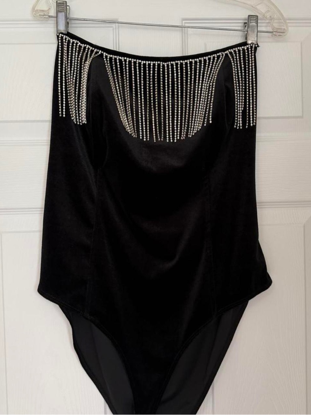 Forever 21 Black Velvet Rhinestone-Trim Bandeau Bodysuit NWOT 2x